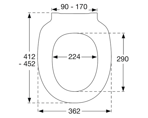 Schéma technique d''un siège de WC avec dimensions