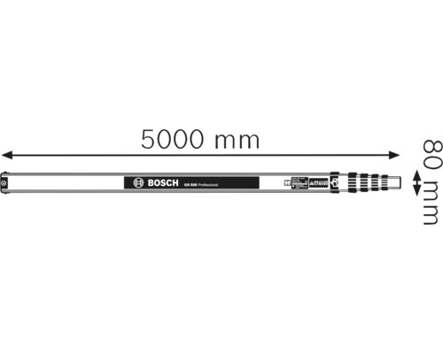Mètre pliant Bosch GR 500 Professional d''une longueur de 5000 mm et d''une largeur de 80 mm.
