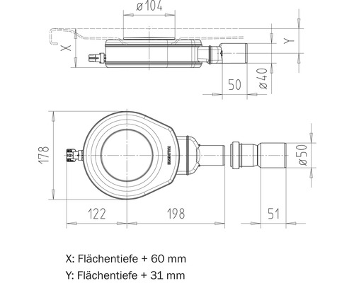 Schéma technique d''une soupape de vidange avec dimensions.
