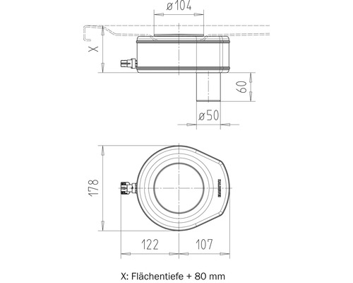 Technische Zeichnung von einem Kaldewei Ablauf