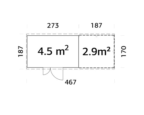 Grundriss eines Gartenhauses mit Abmessungen