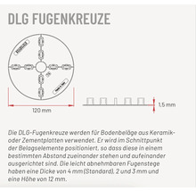 Zeichnung der DLG Fugenkreuze mit 120 Millimeter Durchmesser und 1,5 Millimeter Höhe