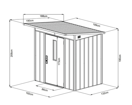 Illustration eines Gerätehauses mit Maßangaben