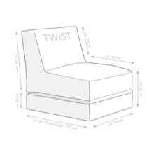 Schéma d''un fauteuil mesurant environ 60 cm de haut, environ 55 cm de large et environ 90 cm de long