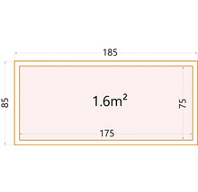 Diagramme indiquant une surface de 1,6 mètre carré et des dimensions de 85 sur 185 centimètres.
