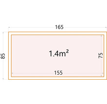 Plan avec indication de surface 1,4 mètre carré, longueur 165 cm, largeur 85 cm
