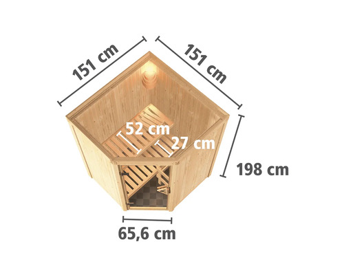 Dimensions du sauna d''angle en bois