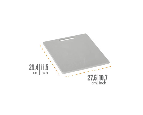 Planche à découper grise mesurant 29,4 x 27,6 cm