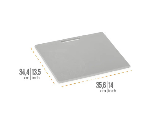 Planche à découper grise avec poignée et dimensions 34,4 x 35,6 centimètres