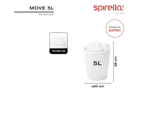 Weißer Badezimmer-Abfalleimer Move 5L aus Polypropylen mit Schwingdeckel