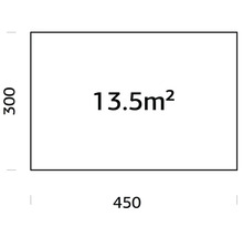 Grundriss mit einer Fläche von 13,5 Quadratmetern, Länge 450 und Breite 300.