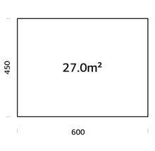 Grundriss mit den Maßen 600 mal 450 und einer Fläche von 27 Quadratmetern