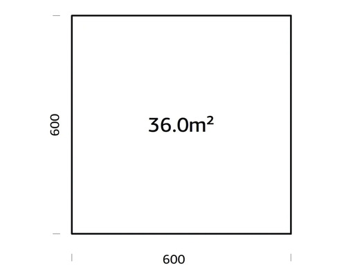 Flächenangabe Quadrat, 600 x 600 cm, 36 Quadratmeter