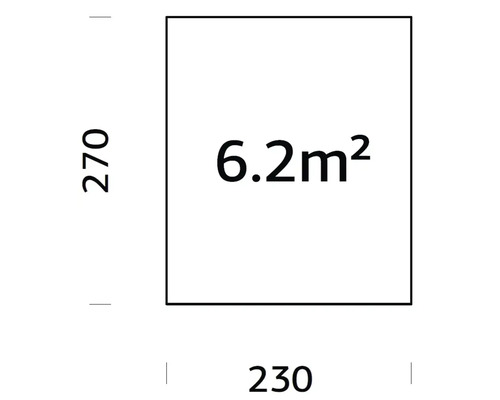 Surface carrée mesurant 270 sur 230 centimètres et d''une superficie de 6,2 mètres carrés