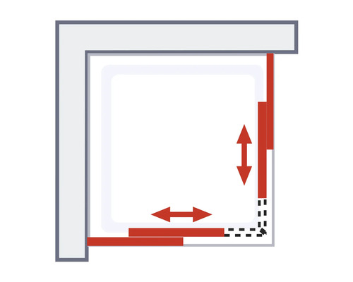 Darstellung der Verstellbereiche einer Duschkabine