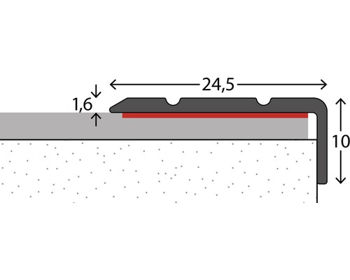 Image d''une construction de profilé d''arête d''escalier avec les dimensions 24,5, 1,6 et 10