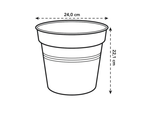 Illustration d''un pot de fleurs avec des dimensions de 24,0 cm de diamètre et 22,1 cm de hauteur.
