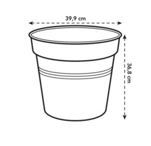 Image d''un pot de fleurs avec des dimensions de 39,9 cm de diamètre et 36,8 cm de hauteur.
