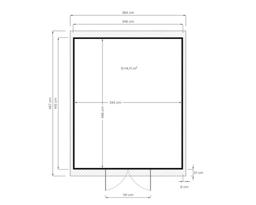 Plan avec dimensions pour une cabane de jardin ou une structure similaire