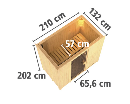 Dimensions d''un sauna en bois avec banc et porte en verre
