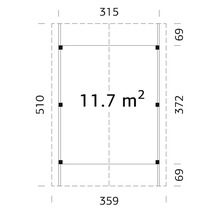 Plan avec dimensions 315, 359, 510, 372 et 69, surface 11,7 mètres carrés