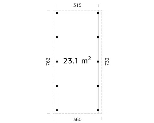 Grundriss mit den Maßen 315 x 762 x 360 x 732 und einer Fläche von 23.1 Quadratmetern