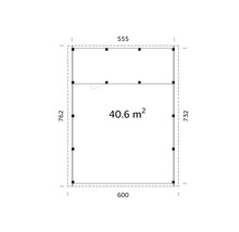 Plan avec dimensions : 555 x 600 x 732 x 762, superficie de 40.6 mètres carrés