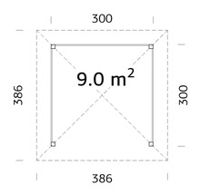 Plan avec les dimensions 300 x 300 cm et une surface de 9,0 mètres carrés