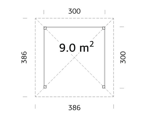 Plan avec les dimensions 300 x 300 cm et une surface de 9,0 mètres carrés