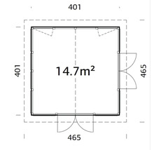 Plan d''un abri de jardin d''une surface de 14,7 mètres carrés
