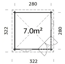 Grundrisszeichnung eines Gartenhauses mit einer Fläche von 7.0 Quadratmeter