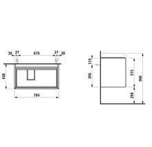 Dessin technique d''un meuble sous-lavabo avec dimensions