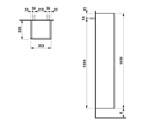 Schéma technique d''une armoire de salle de bains avec dimensions