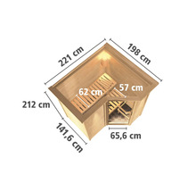 Vue de dessus d''un sauna d''angle avec dimensions