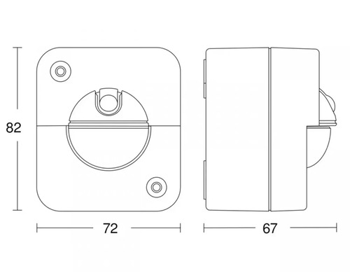 Technische Zeichnung einer Wandleuchte mit den Maßen 82 x 72 x 67 Millimeter