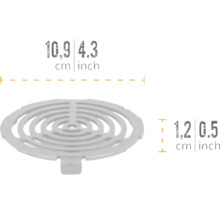 Ablaufsieb mit den Maßen 10,9 Zentimeter mal 1,2 Zentimeter