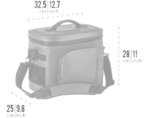 Petromax Kühltasche mit Größenangaben.