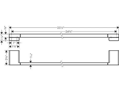 Technische Zeichnung eines Handtuchhalters mit Maßangaben in Zoll