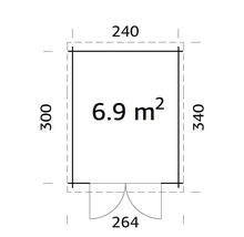 Grundrisszeichnung mit Maßangaben: 240 x 300 x 340 x 264, Fläche 6.9 Quadratmeter