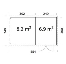 Plan d''un abri de jardin avec indications de surface et lignes de cote