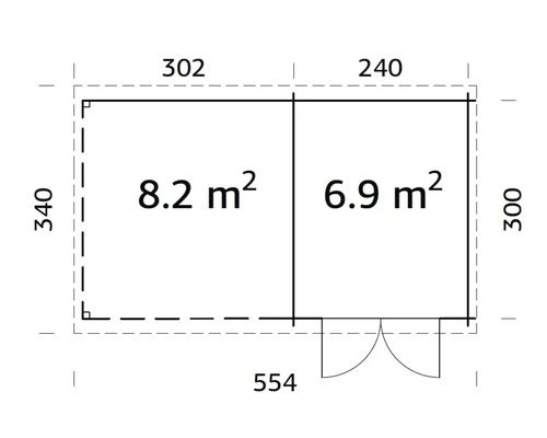 Plan d''un abri de jardin avec indications de surface et lignes de cote