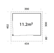Grundrisszeichnung mit Maßangaben: 402 mal 390 mal 434 mal 80, Fläche 11.2 Quadratmeter