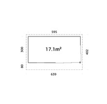 Plan avec les dimensions 595, 639, 300 et 402, surface 17,1 mètres carrés
