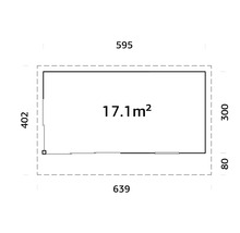 Plan avec les dimensions : 595, 402, 639, 300, 80 et 17,1 mètres carrés