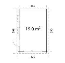 Grundrisszeichnung eines Gartenhauses mit einer Fläche von 19 Quadratmetern