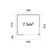 Plan avec dimensions et une surface de 7,5 mètres carrés