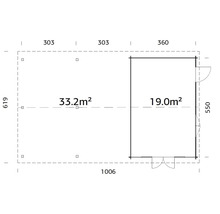 Grundriss eines Gartenhauses mit Maßangaben