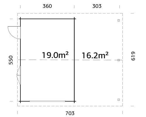 Plan d''un abri de jardin avec indications de dimensions en mètres
