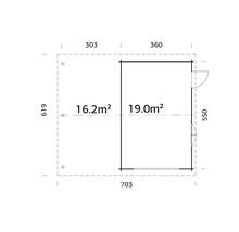 Grundriss eines Gartenhauses mit Abmessungen