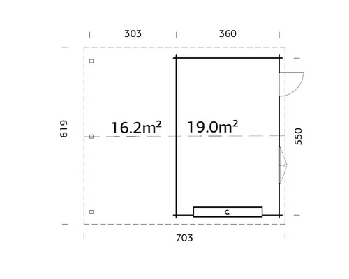 Plan avec dimensions en millimètres et surfaces en mètres carrés